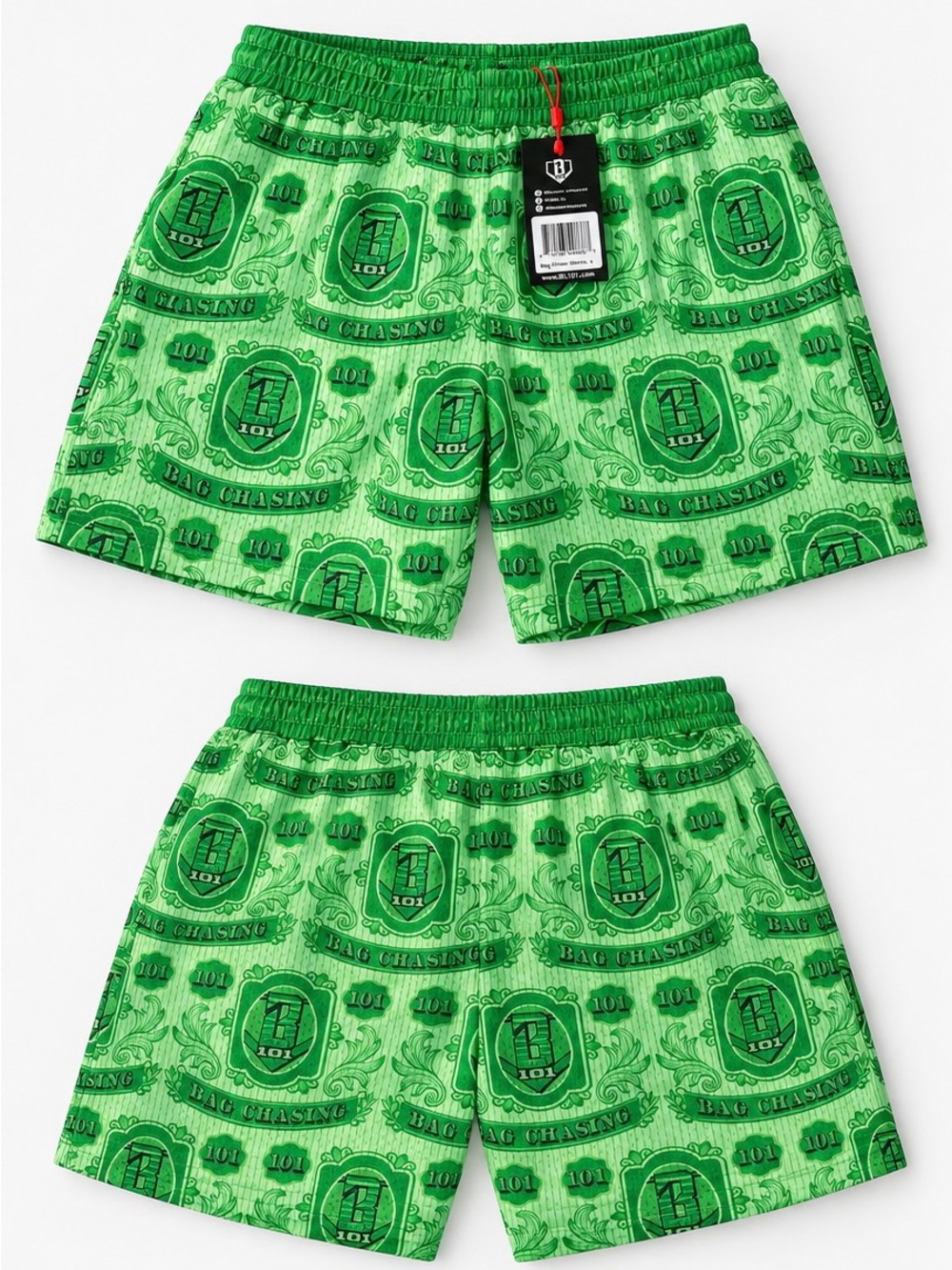 Mens Green Money-Print Shorts